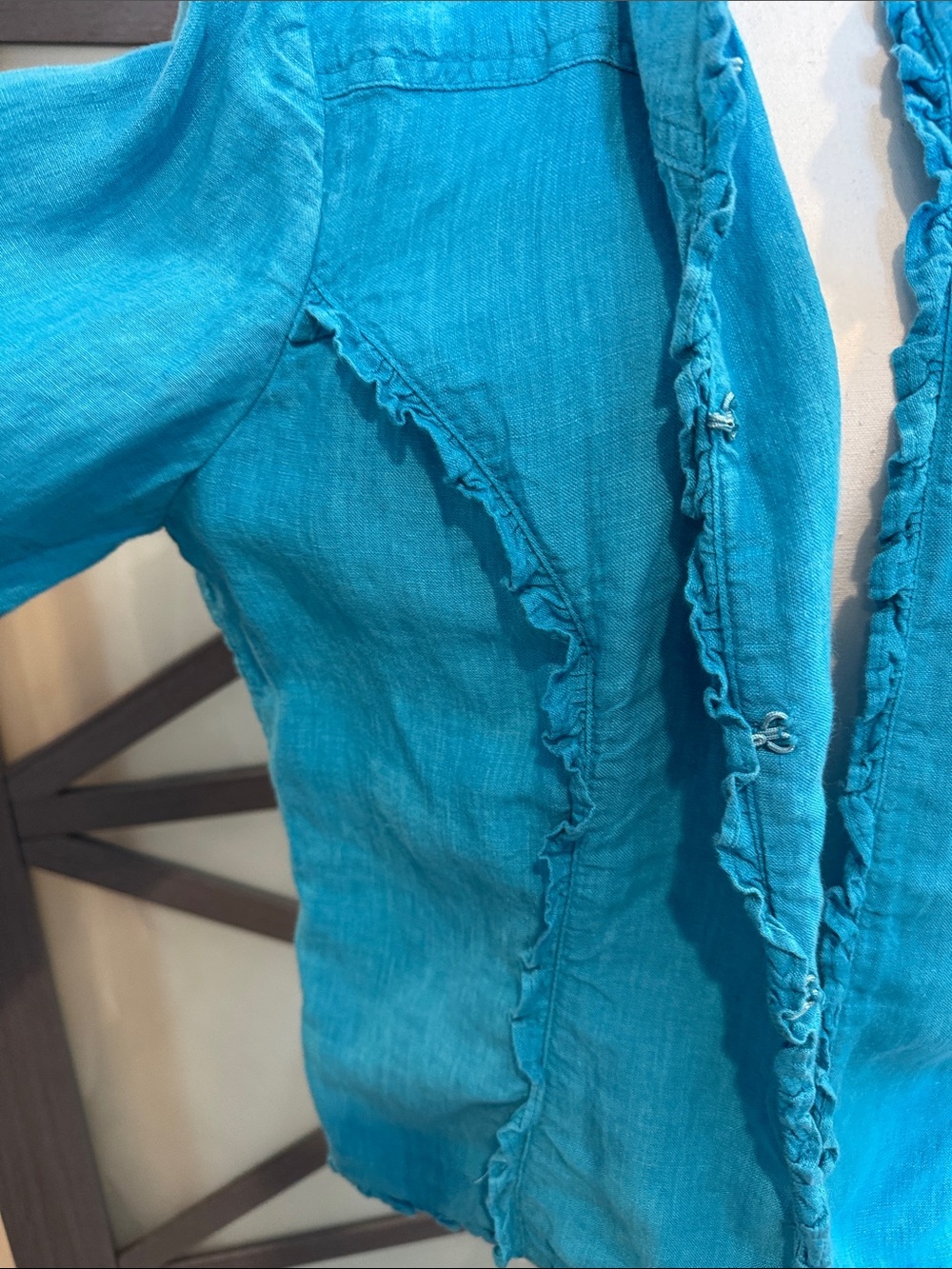 Chico's Turquoise Ruffled Open-Front Jacket - Picture 6 of 11